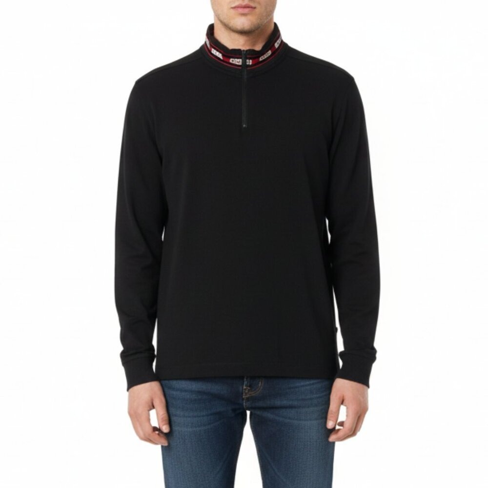 HUGO Hugo Boss Quarter Zip Pullover Logo Collar Black Large
